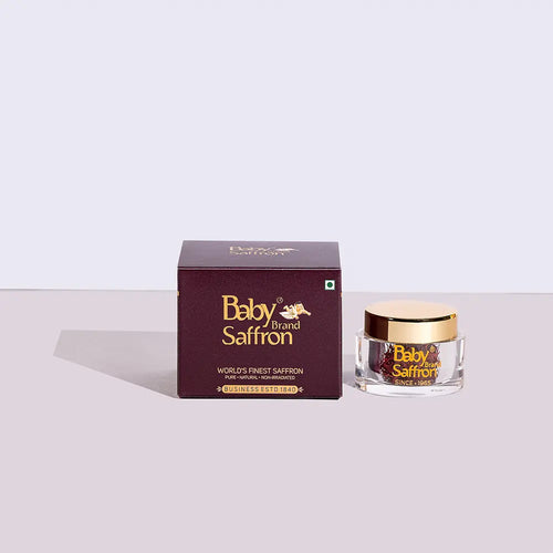 Saffron gift box and jar, gold lettering, Baby Brand Saffron label