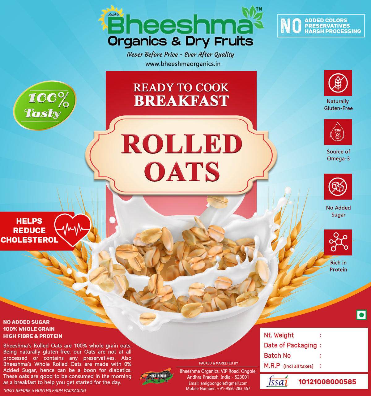 Bheeshma rolled oats ready-to-cook breakfast pouch with whole grain oats