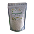 Arrow root powder in clear stand-up pouch, fine white powder inside