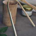 Bamboo tongue cleaner tool, curved U-shaped scraper with slim handle