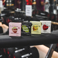 Chewing gum mini packs: raspberry, lemon, charcoal mint, strawberry flavors