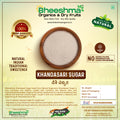 Desi khandasari sugar pack label with bowl of light brown sugar crystals
