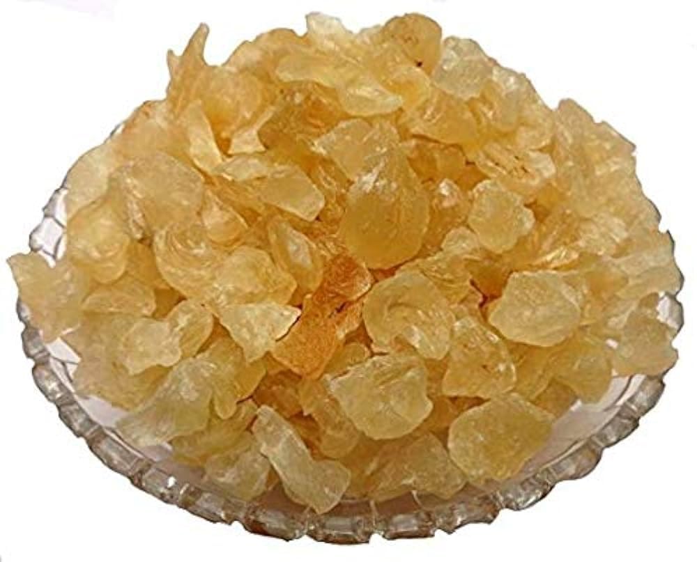 Tragacanth gum resin (gond katira) pieces, translucent golden amber shards