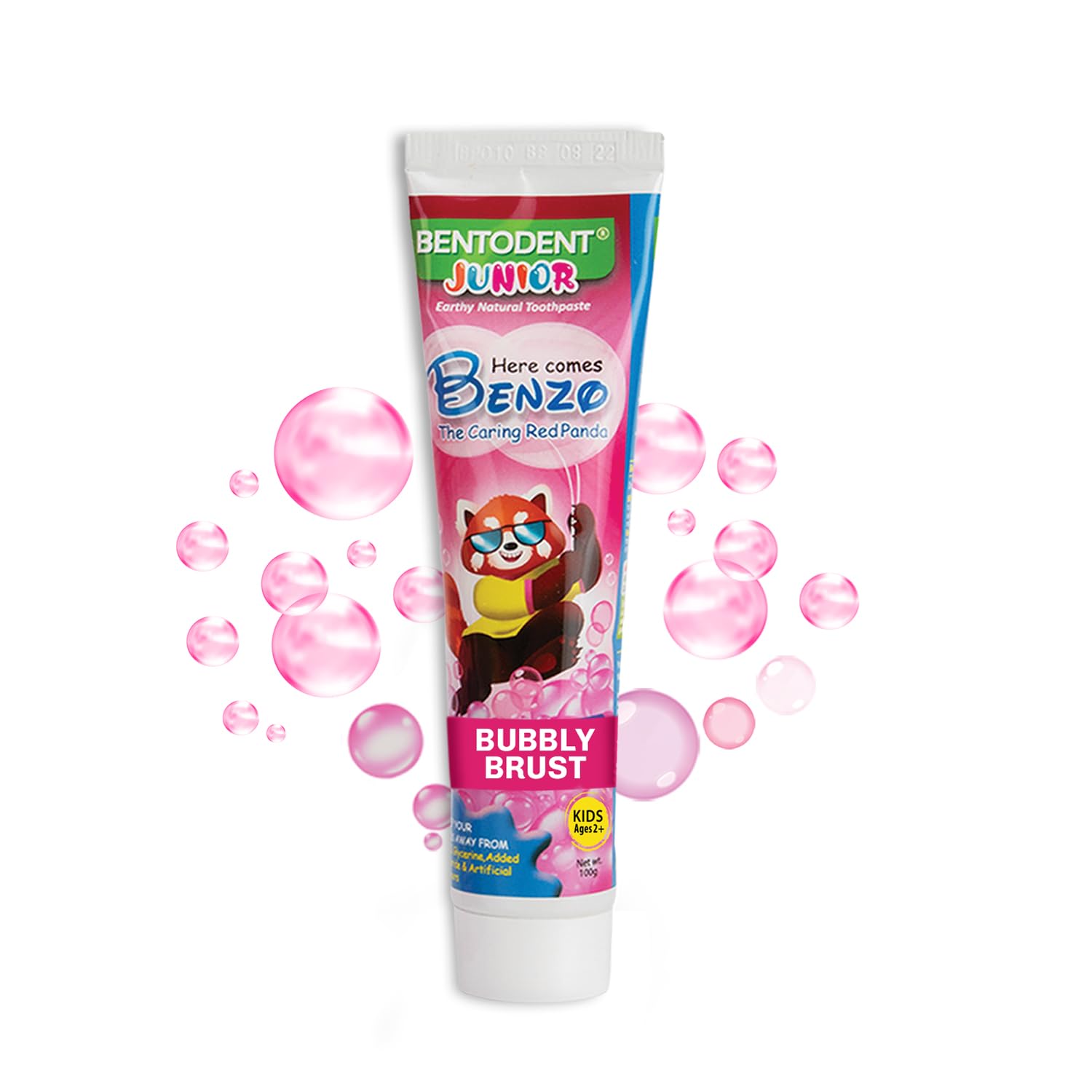 Kids bubble gum toothpaste tube with pink bubbles, Bubbly Burst flavor