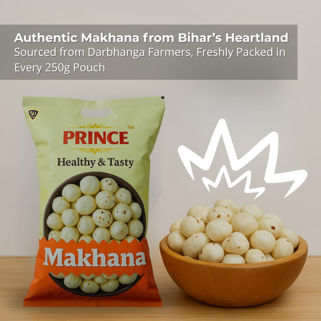 Makhana fox nuts pouch and bowl with whole lotus seeds