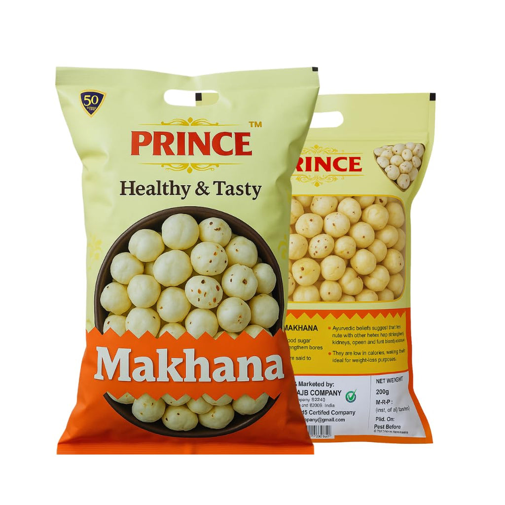 Makhana pouch set with whole lotus seeds in a small second bag