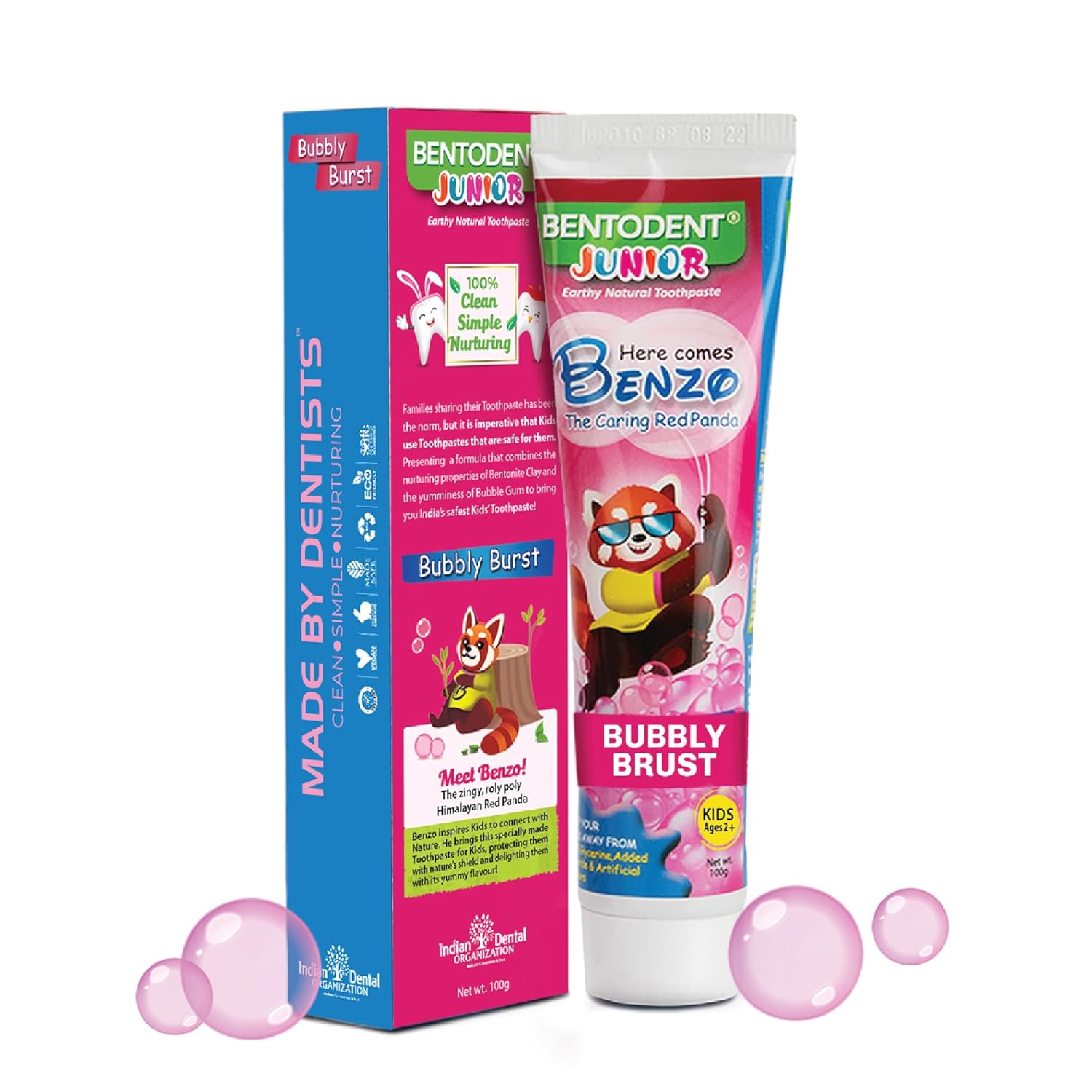 Kids bubble gum toothpaste tube with matching box, Bubbly Burst flavor