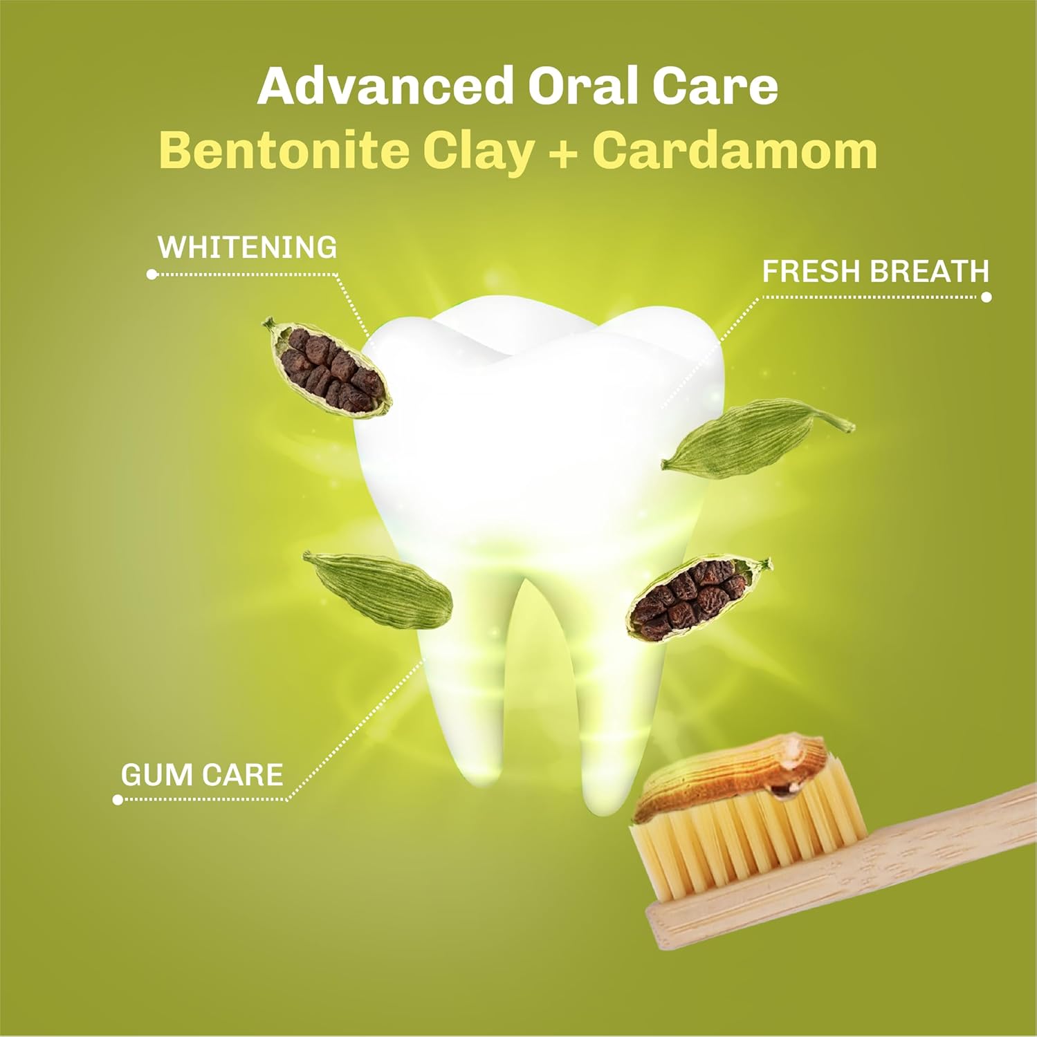 Cardamom oral care graphic with tooth icon and fresh breath callout