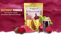 Beetroot powder pouch with beet roots, glass of pink paste, and beet powder