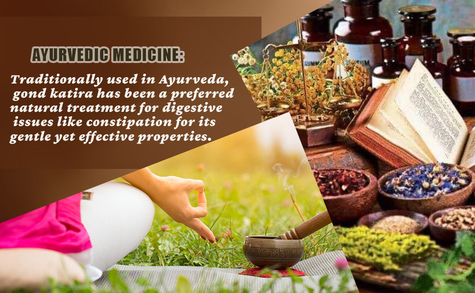 Ayurvedic-inspired ingredients setup with gond katira resin and herbs