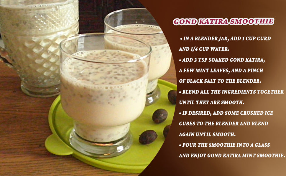 Gond katira smoothie mixture in blender jar with creamy pale drink