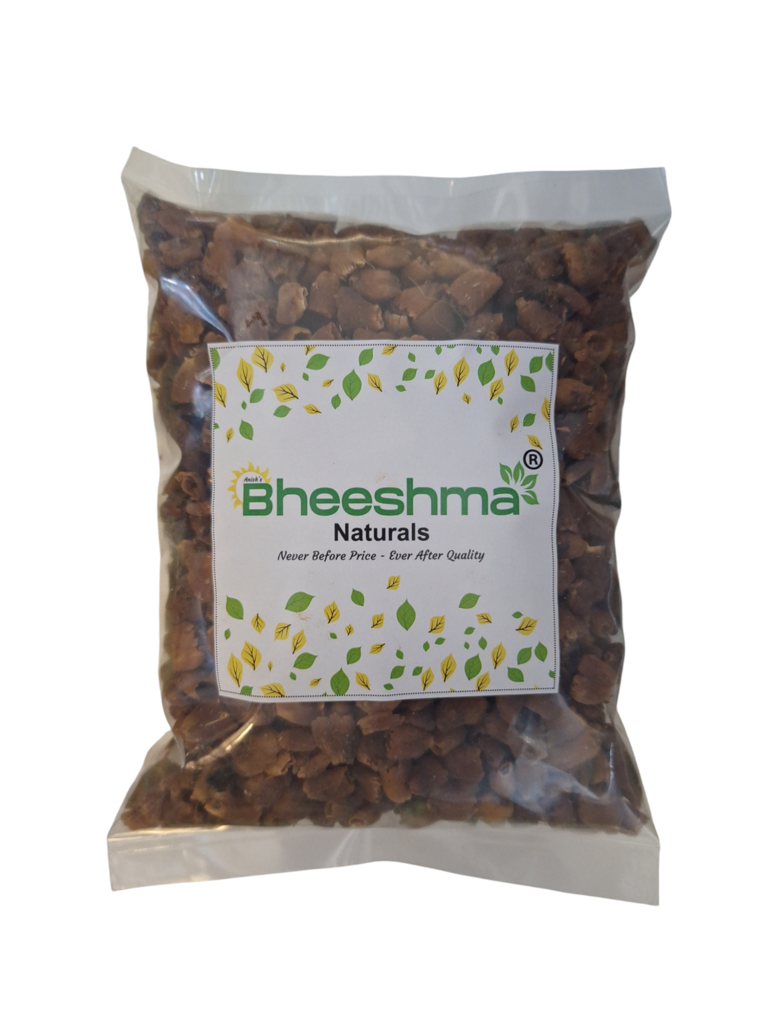 Mahua dried flower pouch with front label and brown flower pieces