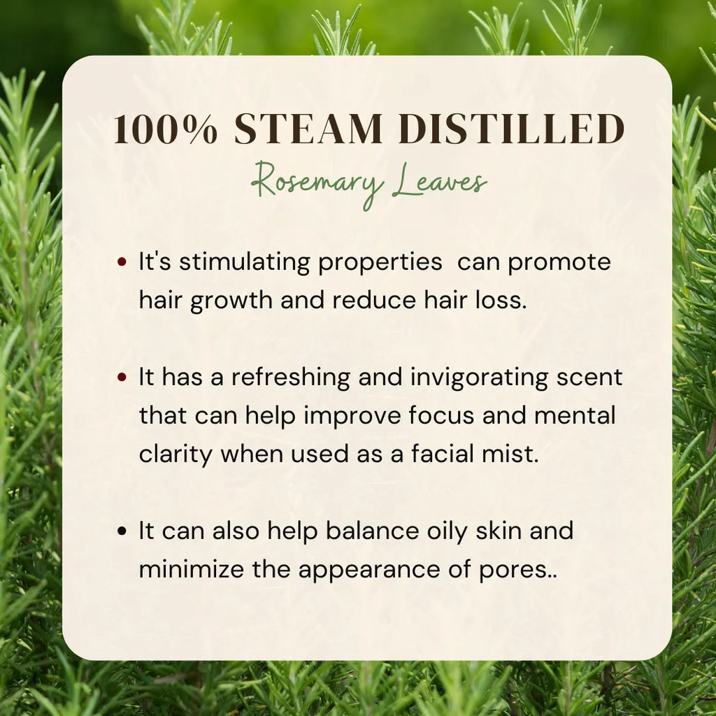 Rosemary hydrosol product box labeled 100% steam distilled rosemary leaves