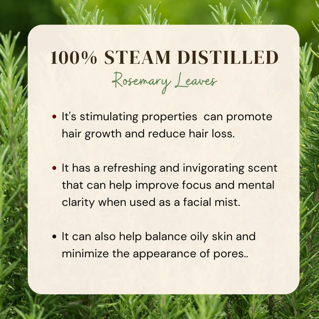 Rosemary hydrosol product box labeled 100% steam distilled rosemary leaves