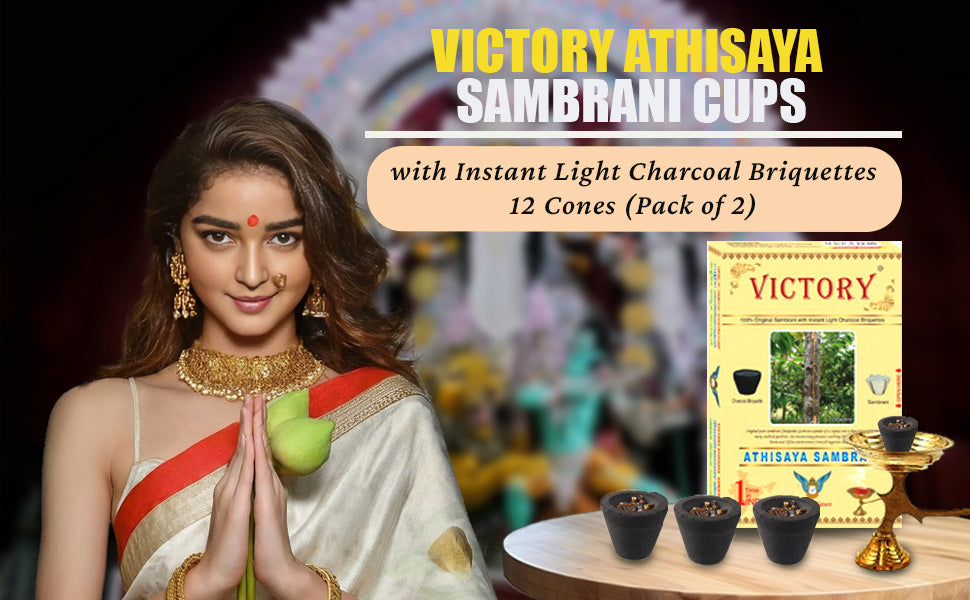 Incense cup set with instant light charcoal cones, shown with woman holding a bowl