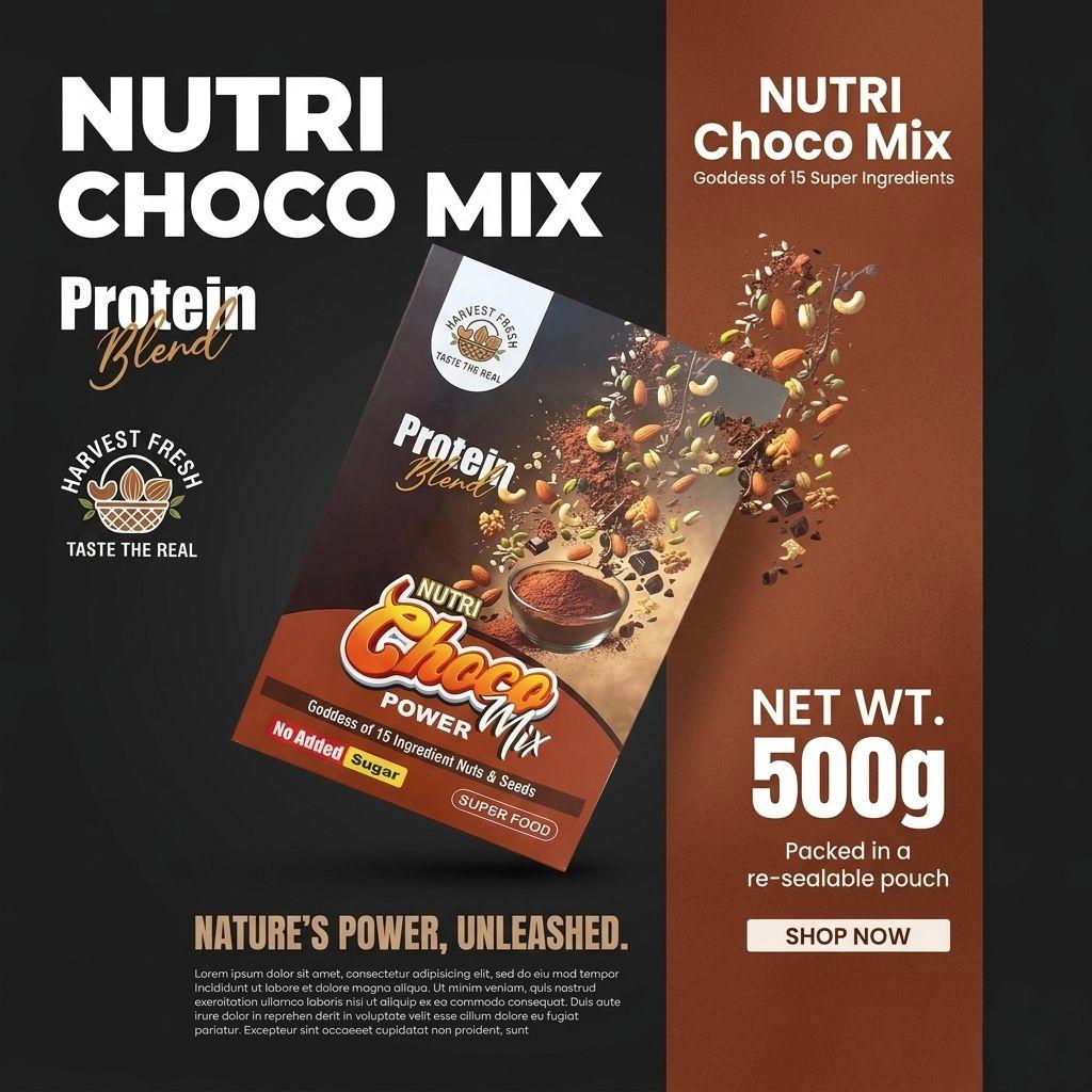 Chocolate nut & seed protein blend powder pouch, 500g reclosable