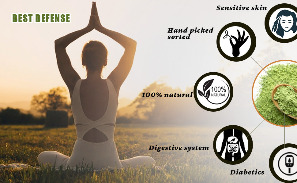 Wheat grass powder benefits infographic with wheat grass circle and health system icons.